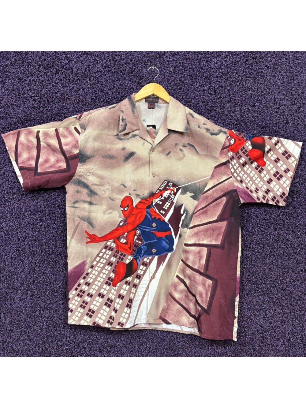 Spider-Man Scaling Brownstone Vintage Button Up Shirt Size XXL